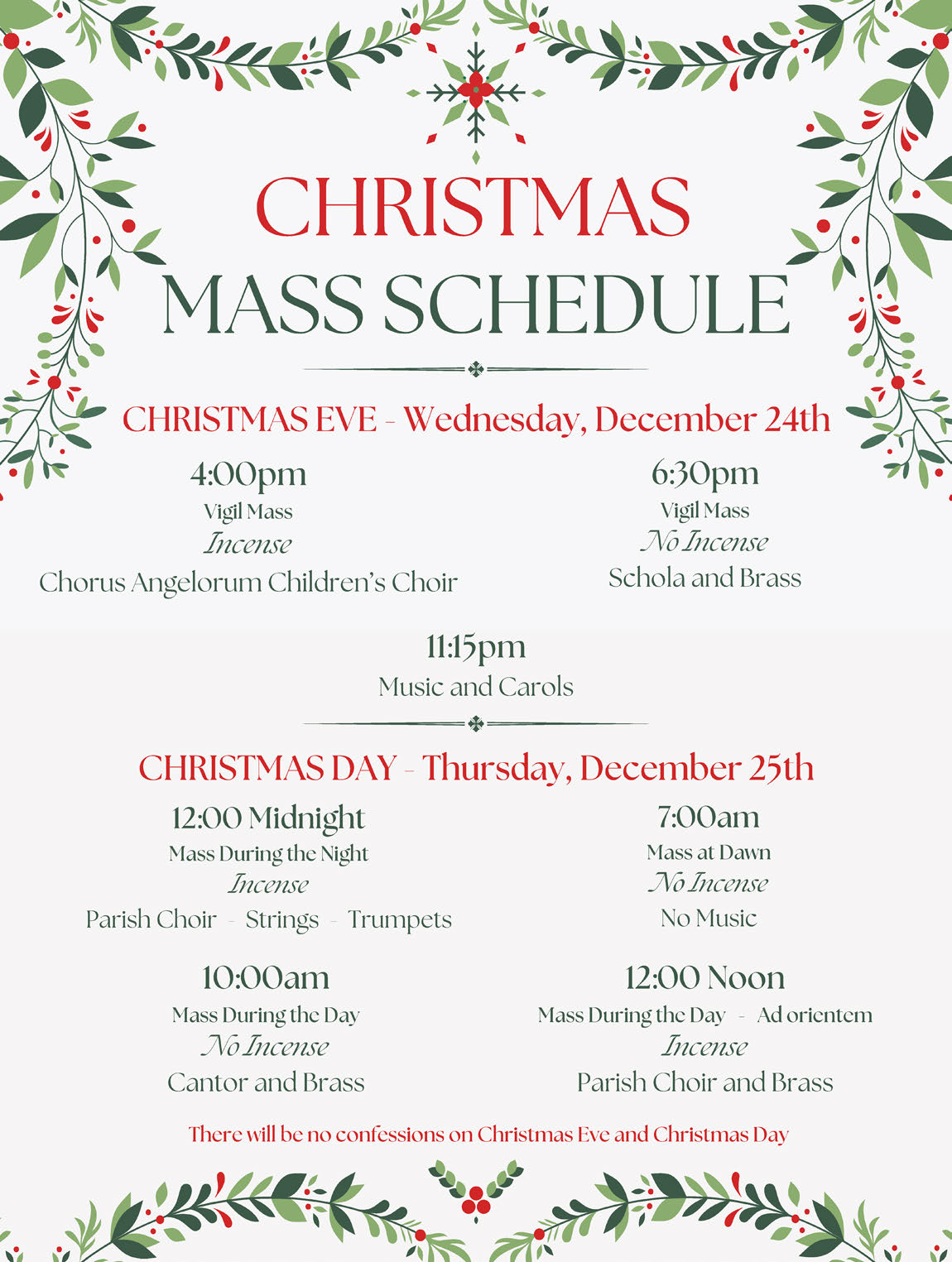 Christmas Mass Schedule
